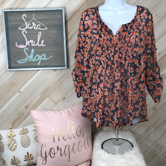 torrid Tops - Torrid chiffon 3/4 sleeve peony print tuxedo top